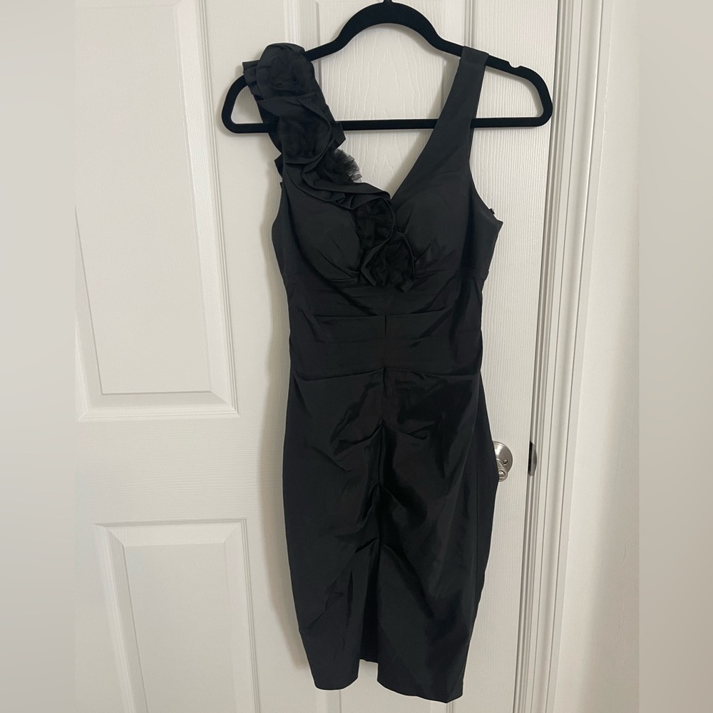 Xscape Black Ruched Cocktail Dress